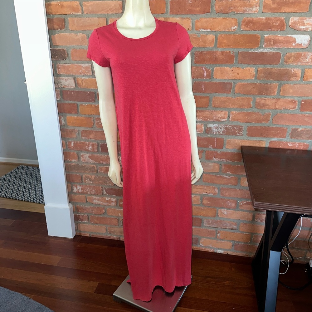 Fleur Bleve Pale Red Maxi Dress ~ Cotton /Spandex with Side Slits ~ Medium